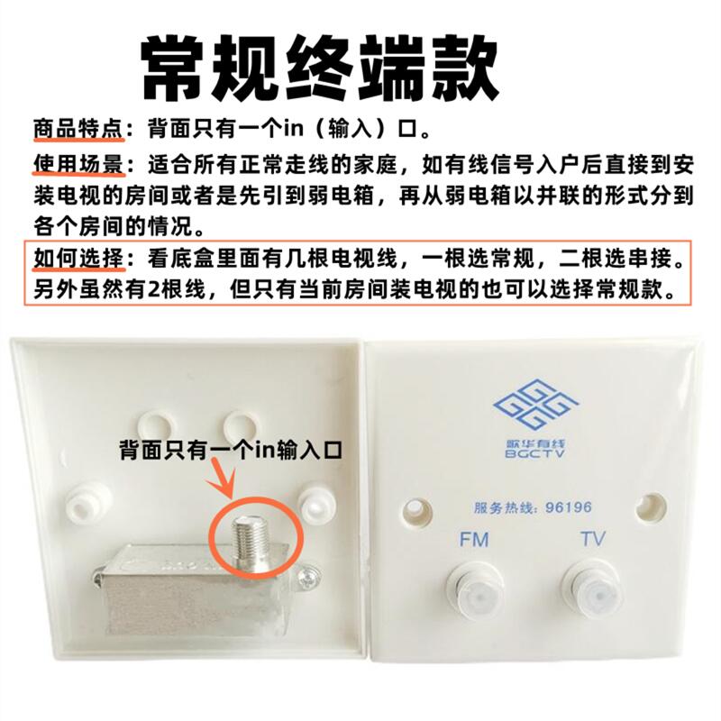 歌华有线电视面板86型带FM和TV双英制接口插座机顶盒支持回看点播