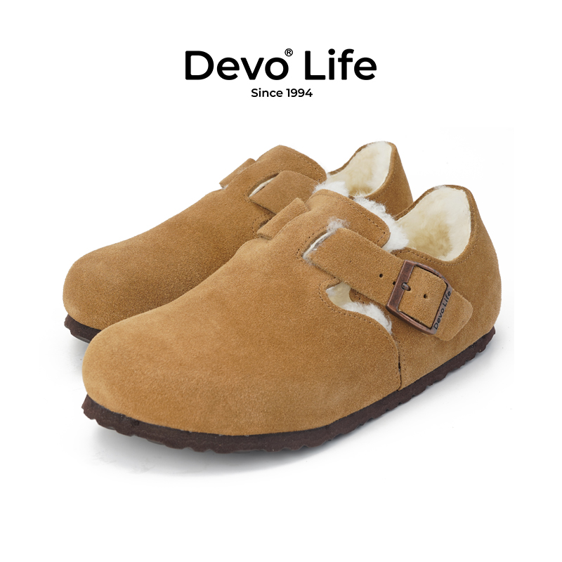 Devo/的沃软木秋冬加绒女鞋保暖冬季皮毛一体棉鞋全包真皮毛毛鞋