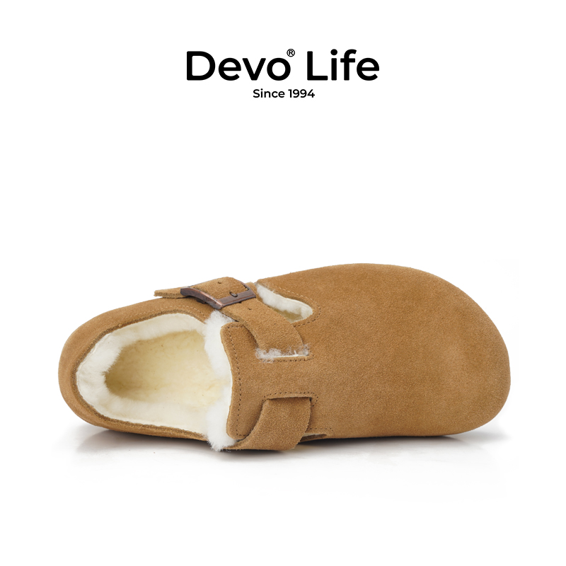 Devo/的沃软木秋冬加绒女鞋保暖冬季皮毛一体棉鞋全包真皮毛毛鞋