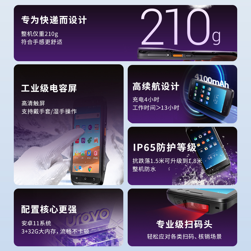 优博讯i6310快递通用扫描巴枪驿站专用把枪pda手持终端数据采集器工业扫描枪仓库出入库盘点枪快递员专用手机