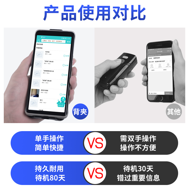 驰腾手持便携式无线蓝牙扫描枪快递员中通圆通管家婆出入库旺店通秦丝服装盘点条码一二维码手机背夹扫码把抢