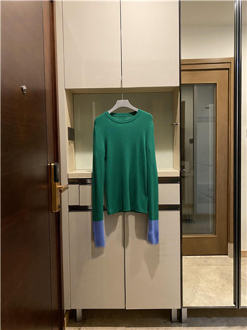 简洁好搭真心推荐 翻边拼色袖羊绒衫女圆领纯羊绒毛衣修身打底衫