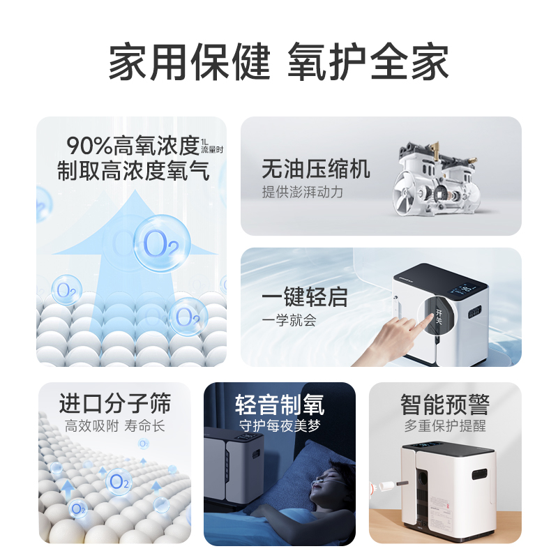 鱼跃制氧机家用吸氧机老人孕妇吸氧家用制氧机老人家用小型氧气机