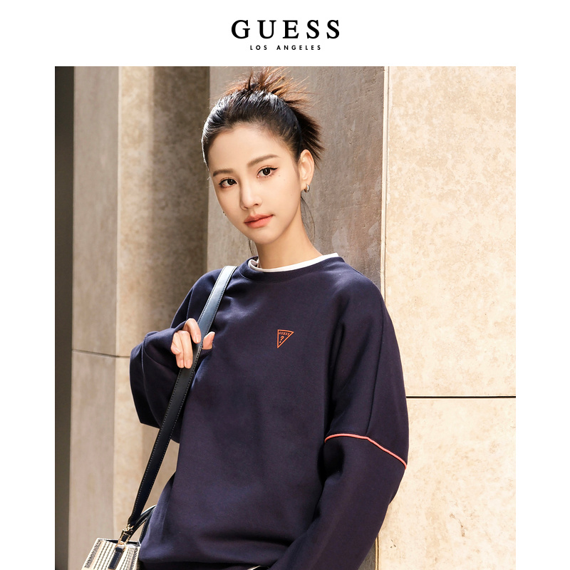 GUESS 新款情侣款长袖圆领oversize经典LOGO卫衣-X2BQ46R2Q41