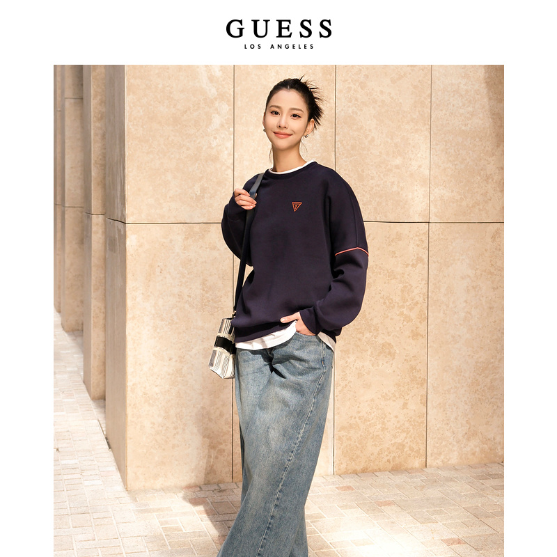 GUESS 新款情侣款长袖圆领oversize经典LOGO卫衣-X2BQ46R2Q41