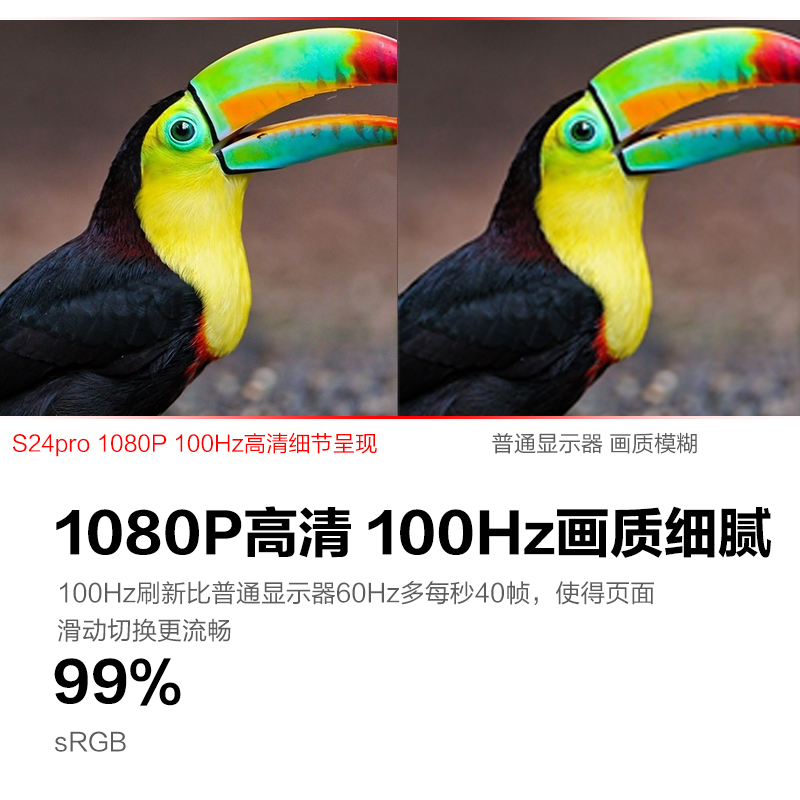 HKC 24英寸显示器1080P办公电脑屏幕100HZ升降2K外接27高清S24Pro