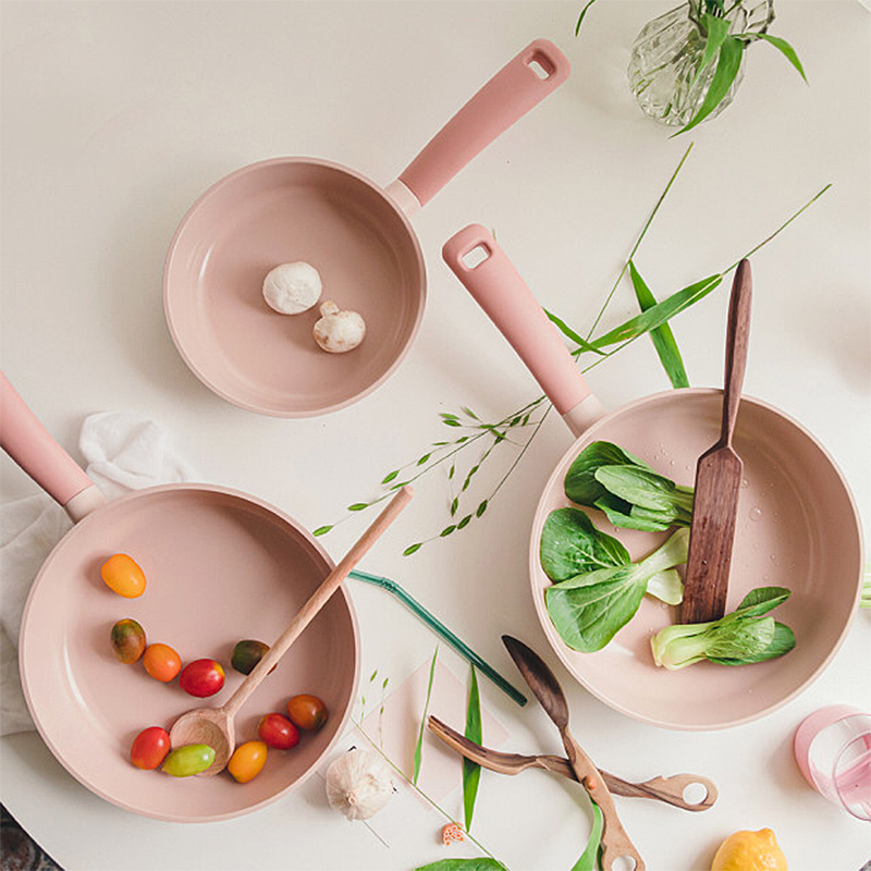 韩国进口陶瓷不粘锅粉色fika平底锅煎饼锅家用煎锅电磁炉燃通气