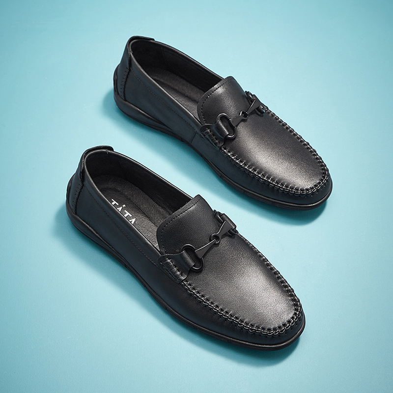 Tata他她秋新款牛皮豆豆鞋男休闲皮鞋乐福鞋一脚蹬男鞋9YC03CM0
