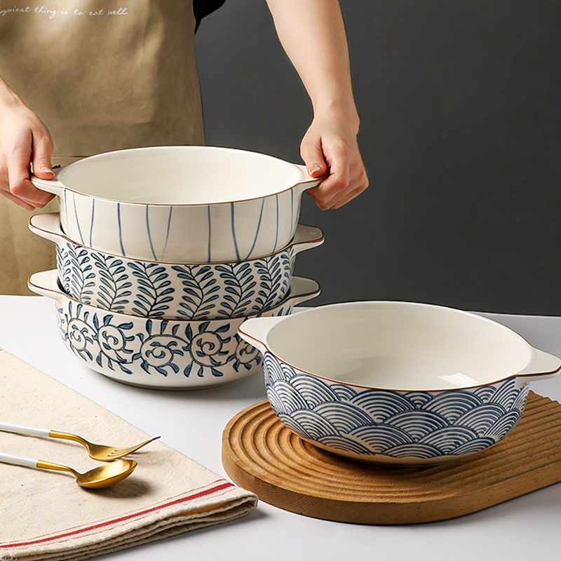 墨色日式陶瓷双耳汤碗家用2022新款网红餐具拉面碗大号酸菜鱼汤盆