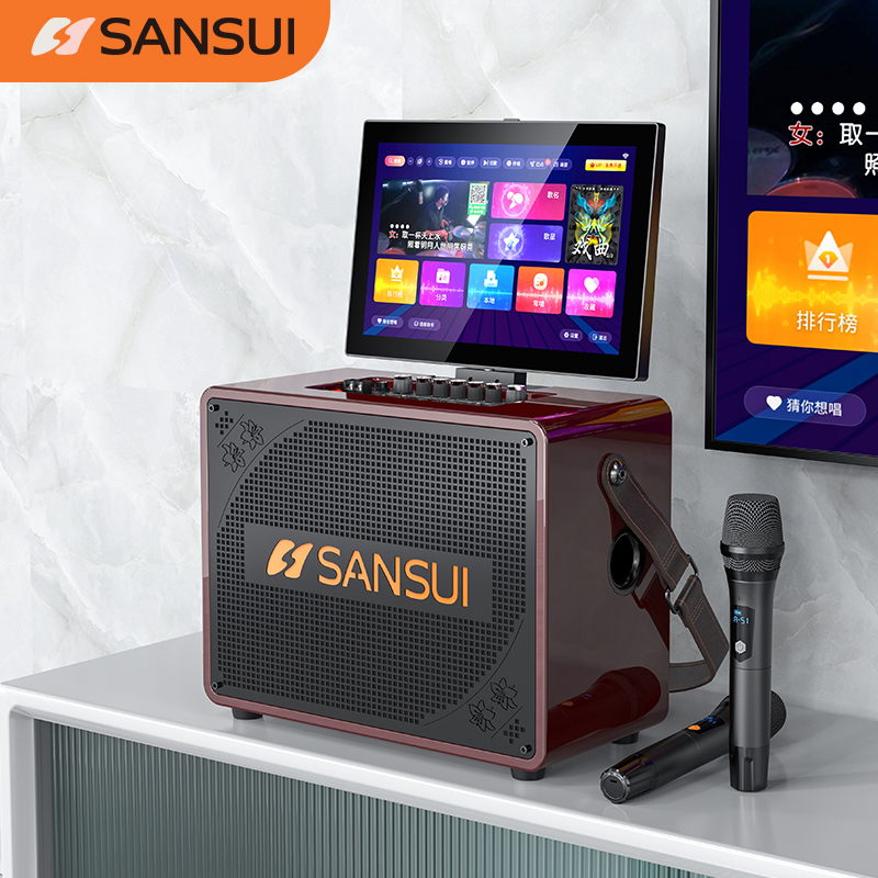 山水E25家庭ktv音响套装卡拉ok音箱功放一体机点唱机户外K歌音箱
