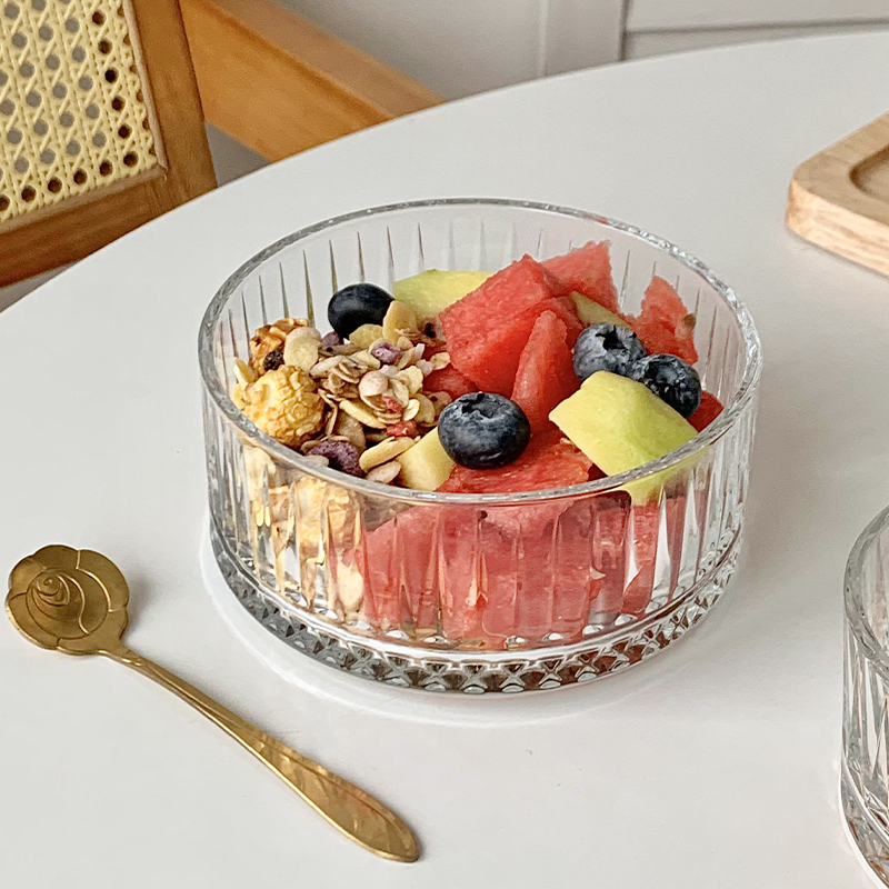 特别好看的竖纹玻璃碗ins燕麦早餐碗高颜值酸奶甜品碗水果沙拉碗