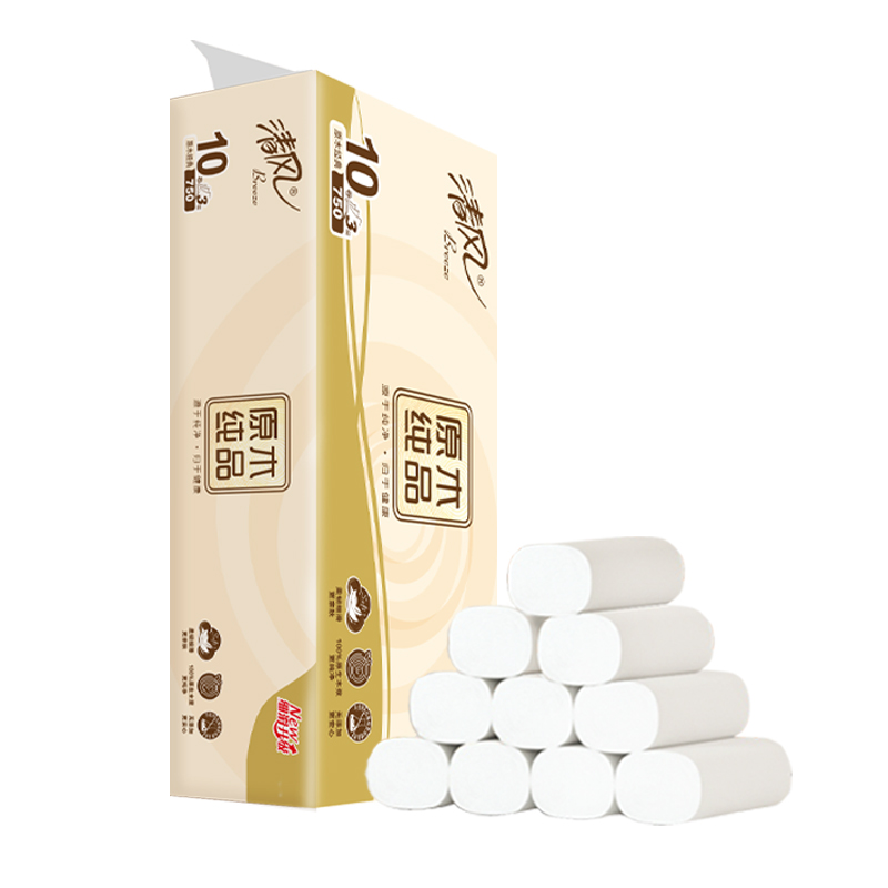 清风卷纸家用实惠装整箱批原木无芯卷筒纸大卷厕纸擦手纸卫生纸巾