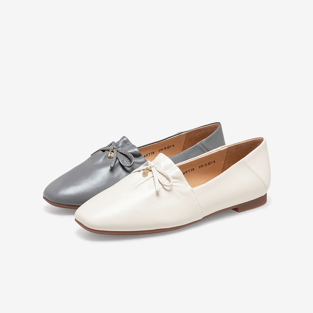 Bata乐福鞋女春秋商场新款蝴蝶结羊皮软底一脚蹬单鞋ART20CA2