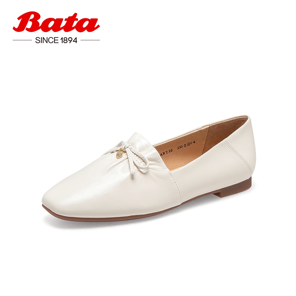 Bata乐福鞋女春秋商场新款蝴蝶结羊皮软底一脚蹬单鞋ART20CA2