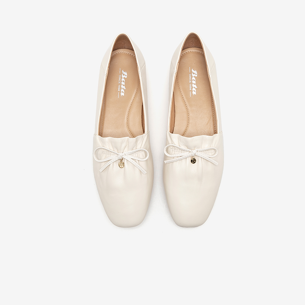 Bata乐福鞋女春秋商场新款蝴蝶结百搭羊皮软底一脚蹬单鞋ART20CA2