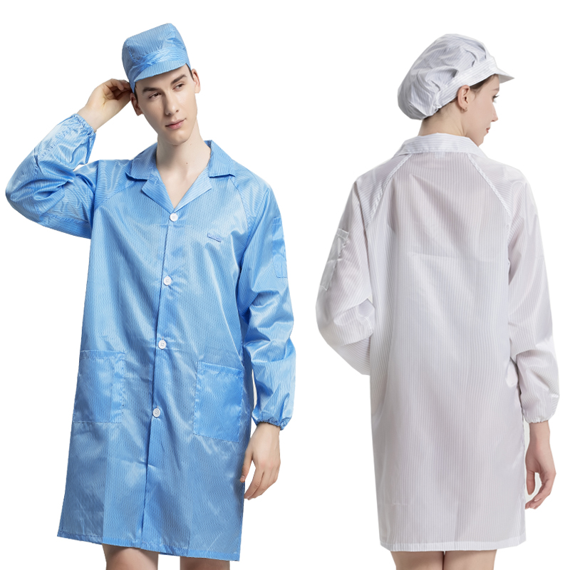 防静电大褂防尘工作服长款无尘衣防护服男女洁净服蓝色白色电子厂
