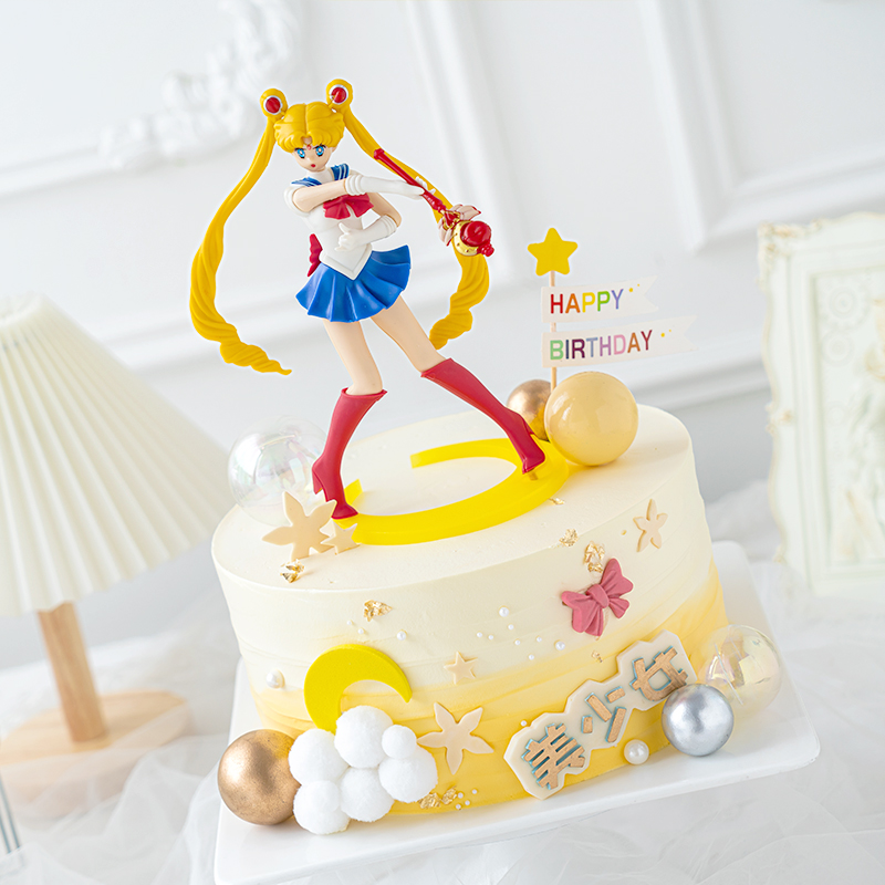 生日蛋糕装饰摆件站姿美少女战士少女月亮情景烘焙生日蛋糕主题