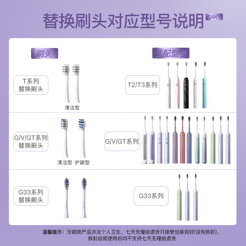 舒客声波电动牙刷T/G/V系列T2/T3/G33/G5/V3/GT2替换刷头4个