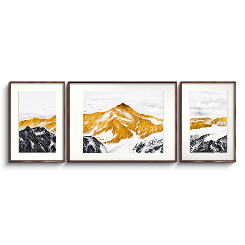 客厅装饰画三联画新中式现代轻奢禅意山水壁画沙发背景挂画铝合金