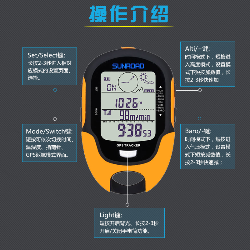 手持北斗GPS高度计车载海拔仪指南针钓鱼气压计温度表防水多功能