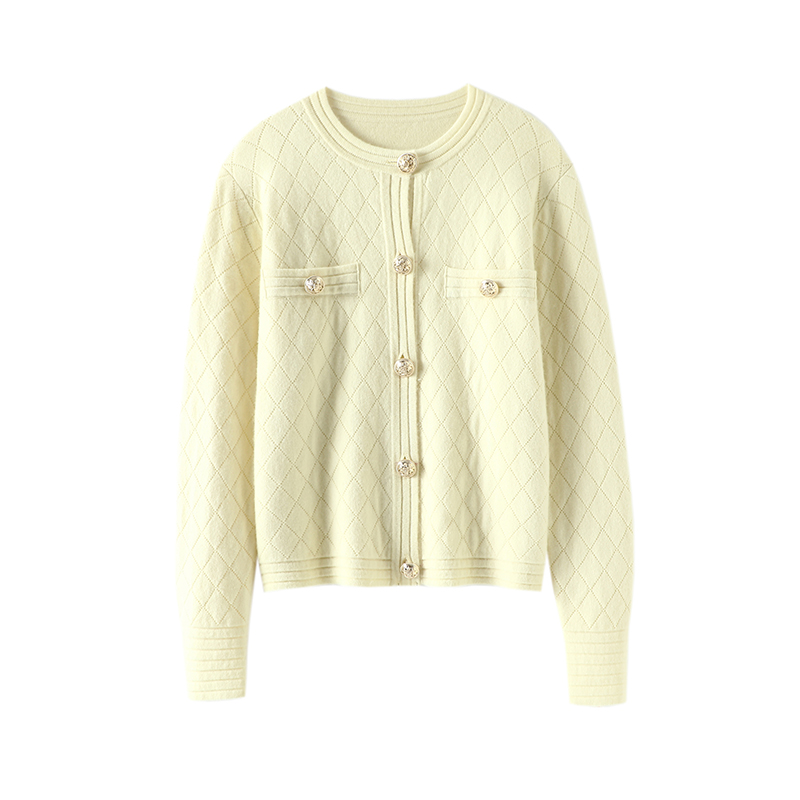 重磅加厚!太美了~显瘦圆领金扣短款羊绒开衫女纯羊绒衫毛衣外套