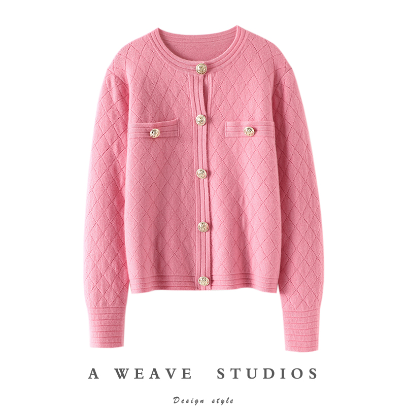 重磅加厚!太美了~显瘦圆领金扣短款羊绒开衫女纯羊绒衫毛衣外套