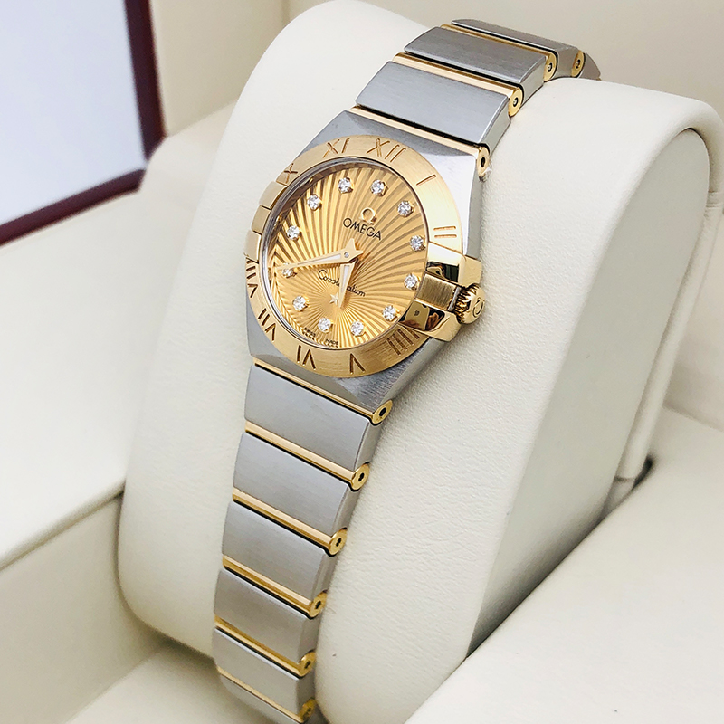【自营】中古95新欧米茄星座系列女表 石英镶钻女生手表18k金腕表