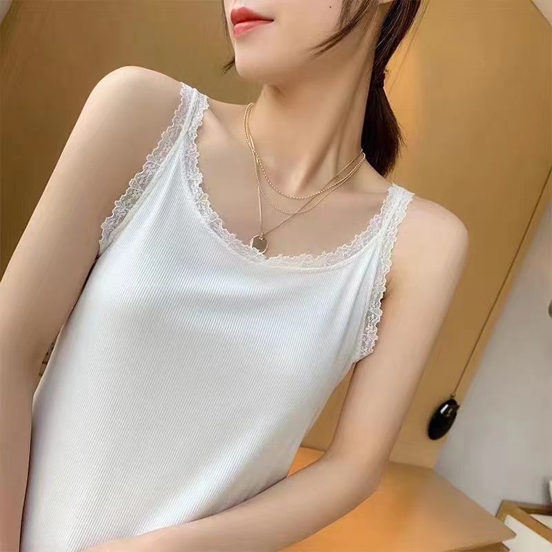 新款罗纹纯色蕾丝吊带背心女修身美背性感内外穿莫代尔百搭春夏秋