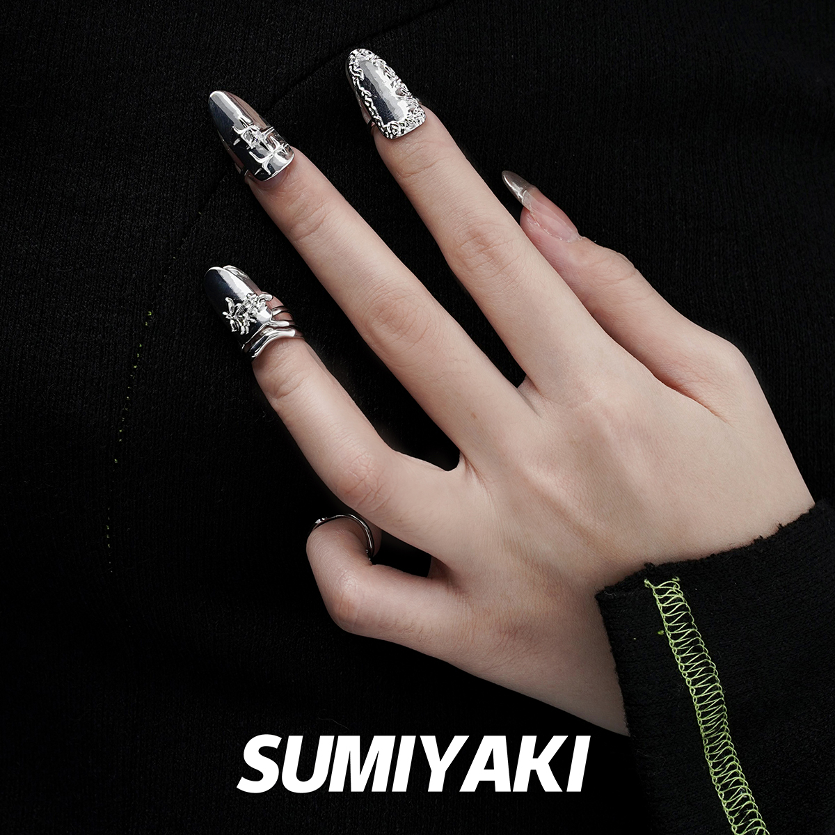 SUMIYAKI 原创机械风指甲戒绝了 拽妹可调节小众高级感金属风戒指