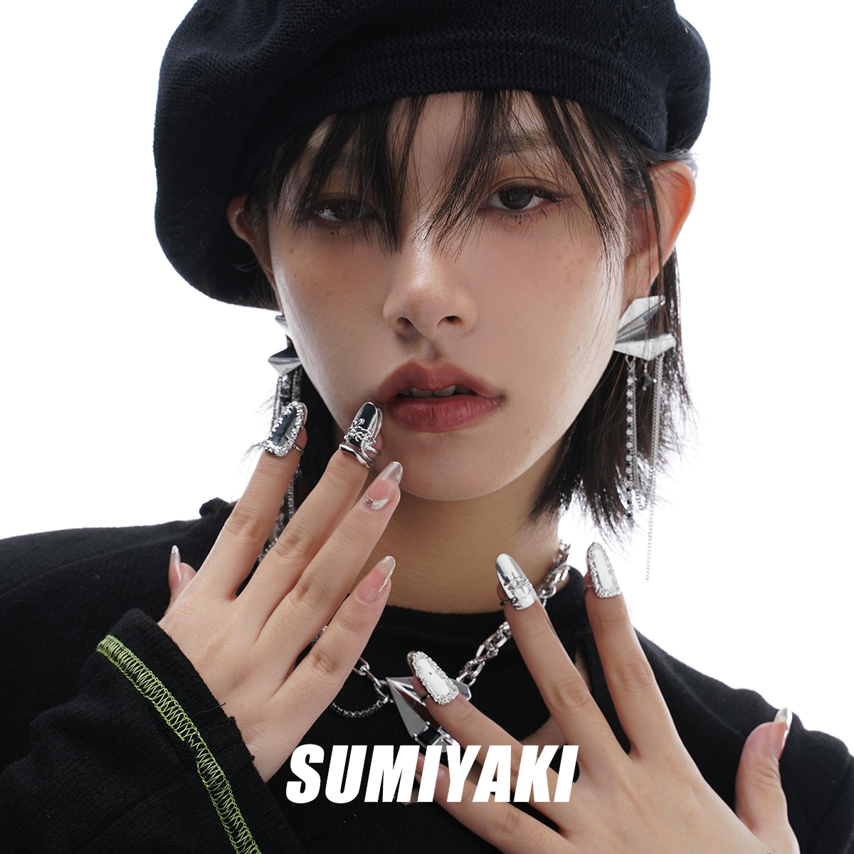 SUMIYAKI 原创机械风指甲戒绝了 拽妹可调节小众高级感金属风戒指