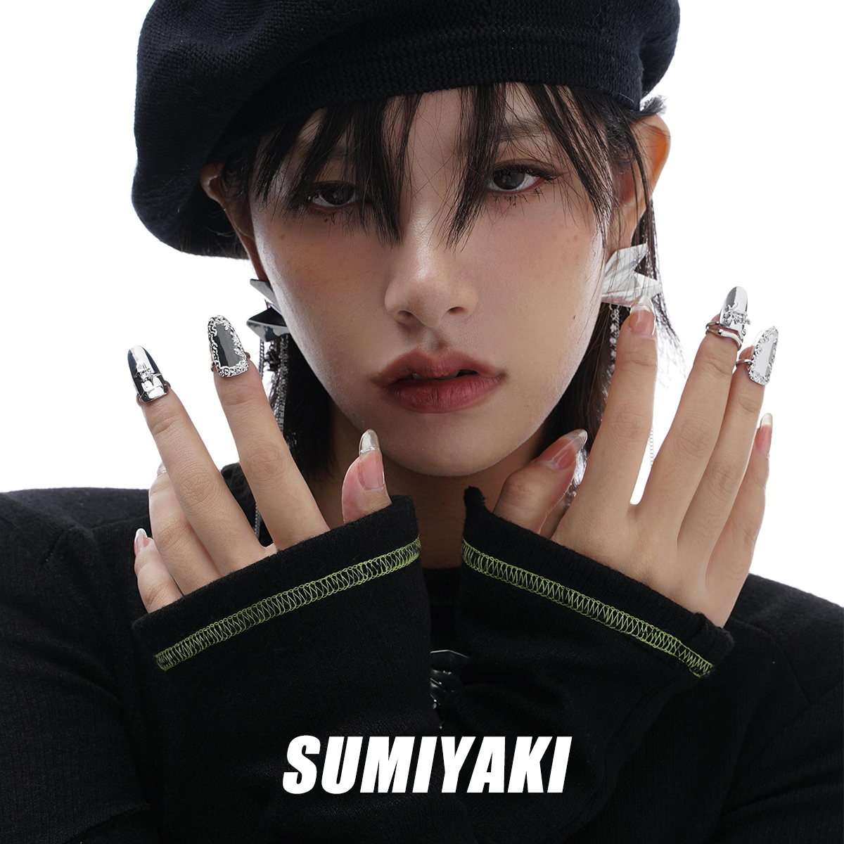 SUMIYAKI 原创机械风指甲戒绝了 拽妹可调节小众高级感金属风戒指