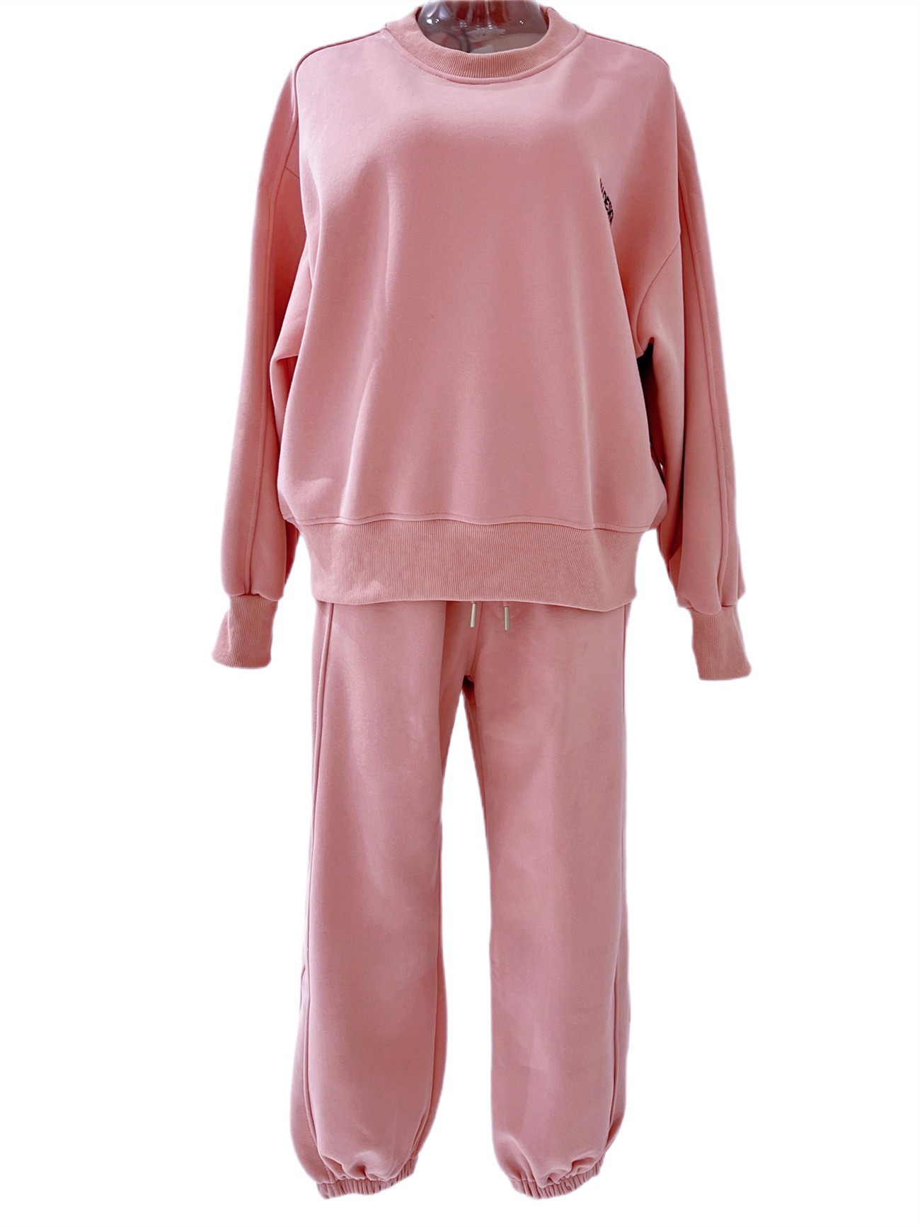 BW 2023休闲套装运动女装粉色黑色卡其运动加绒慵懒风卫衣套装女