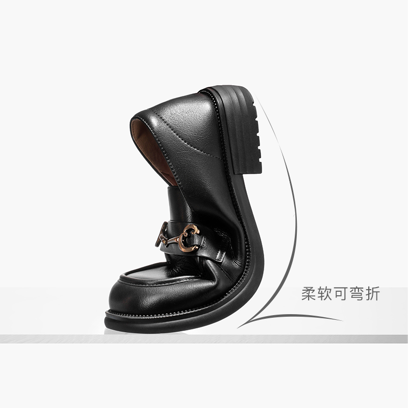 百丽复古乐福鞋女鞋新款鞋子女英伦风黑色小皮平底单鞋Z3B1DAA3