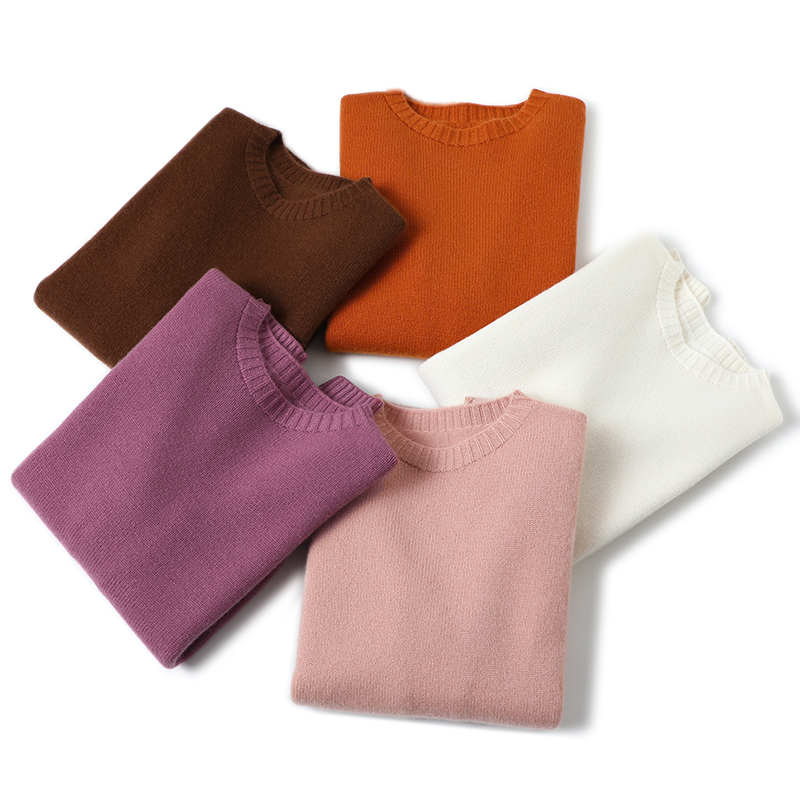 内外兼修可人儿！两色屯起色彩 羊绒衫女纯羊绒毛衣加厚圆领宽松