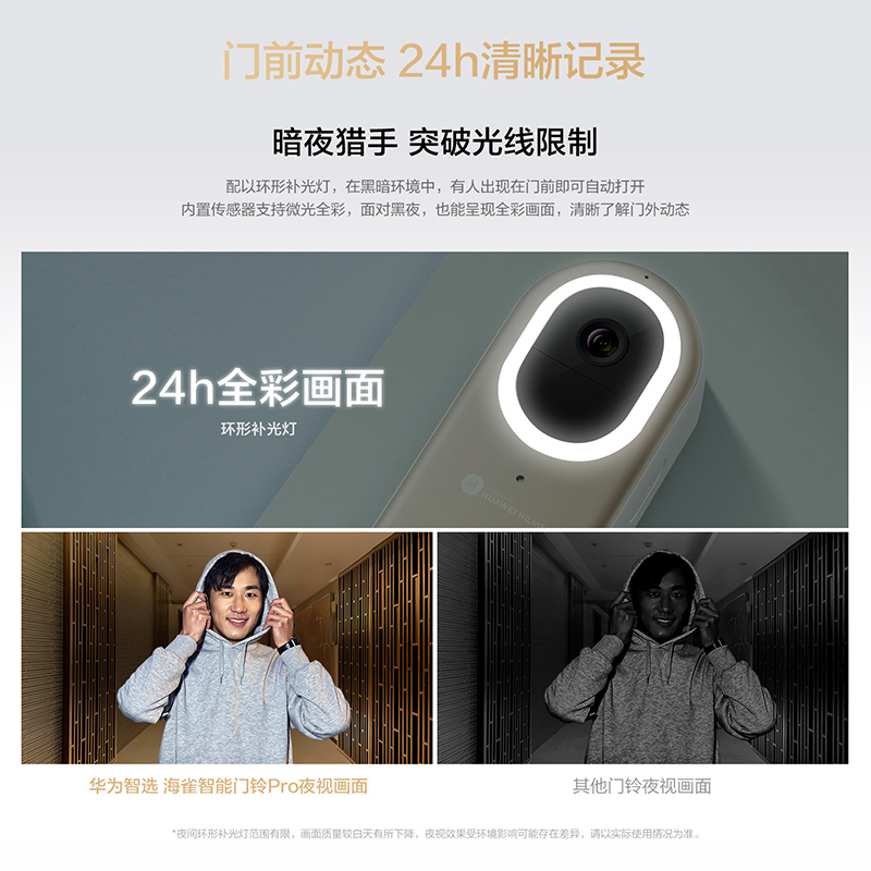 华为智选海雀智能门铃pro可视化猫眼带摄像头可视频通话手机远程遥控免打孔夜视全彩画面AI精准识别超长续航
