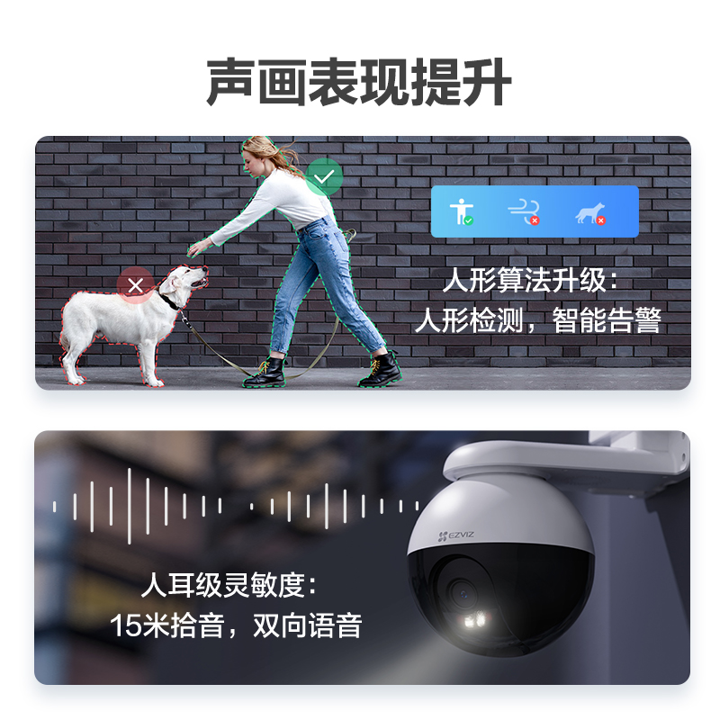 萤石C8W室外360无线网络智能摄像头400万像素家用手机远程监控