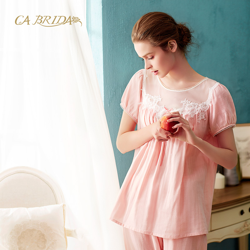 CA BRIDA嘉德丽亚推荐女法式薄棉质短袖家居亲肤睡衣睡裙CMS4B321