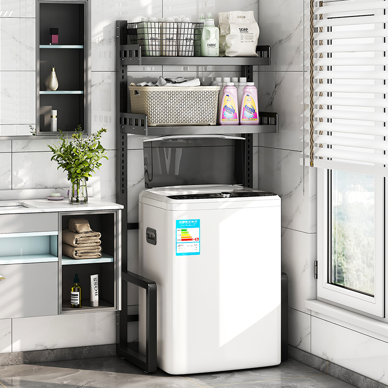 可调节阳台滚筒洗衣机置物架上方架子落地卫生间多功能翻盖顶收纳