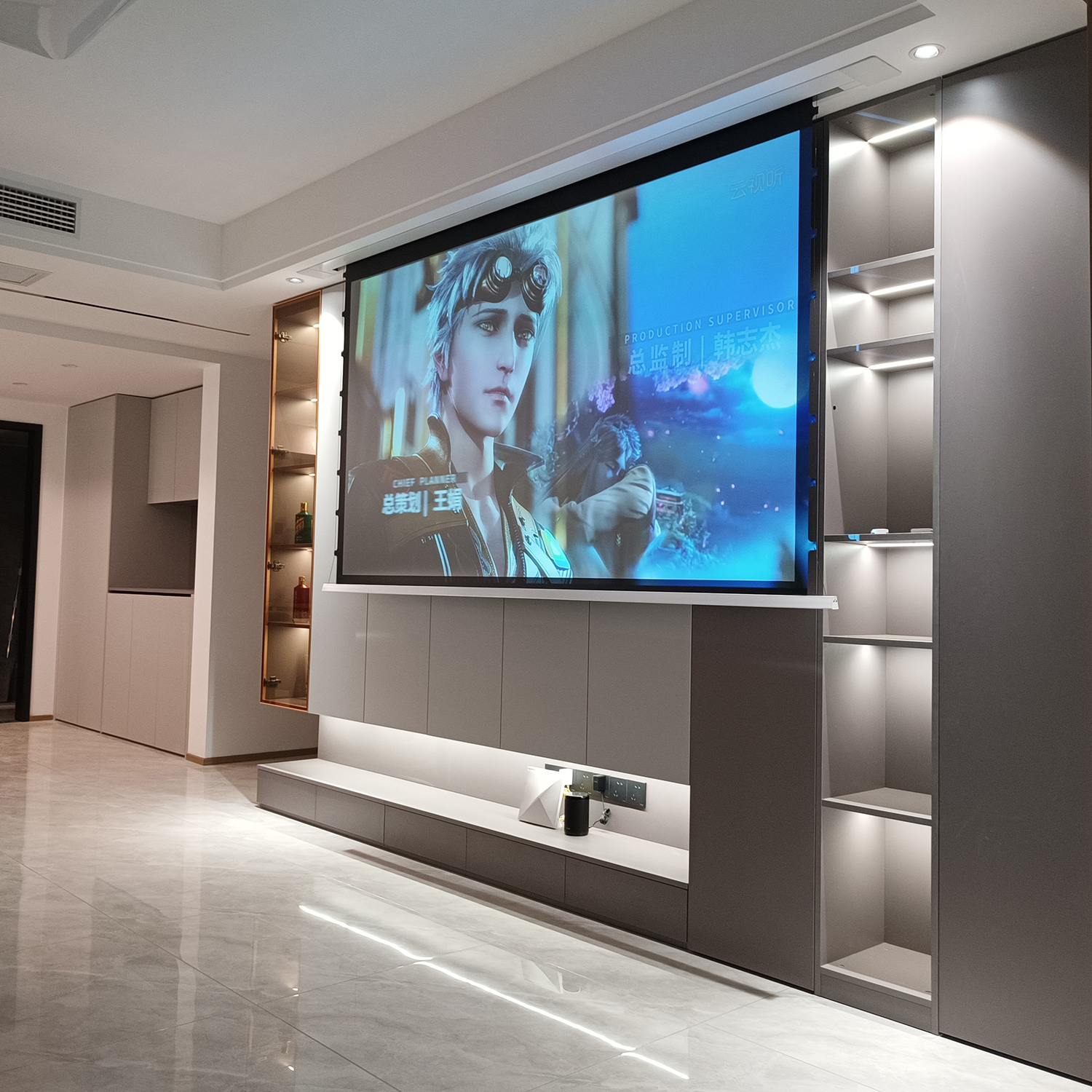 投影幕布嵌入式隐藏天花电动幕布16:9超高清智能联动升降拉线幕布家用当贝X3语音遥控暗藏吊顶壁挂光学抗光幕