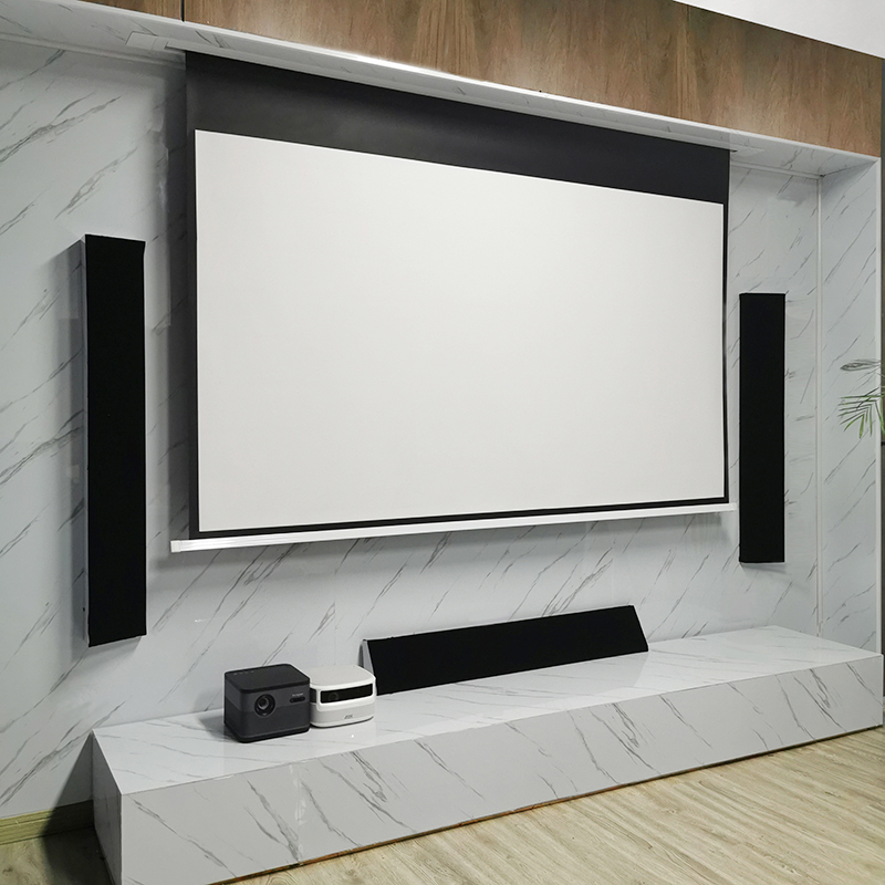 极米h6投影仪拉线电动幕布隐藏嵌入式天花幕布 爱普生坚果当贝X3投影幕布 家用吊顶音响电动升降4K抗光投影布