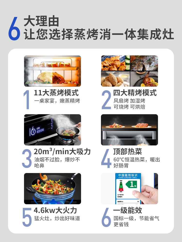 老板名气FT12A蒸烤一体集成灶开放厨房20m³/min吸力家用随心蒸烤