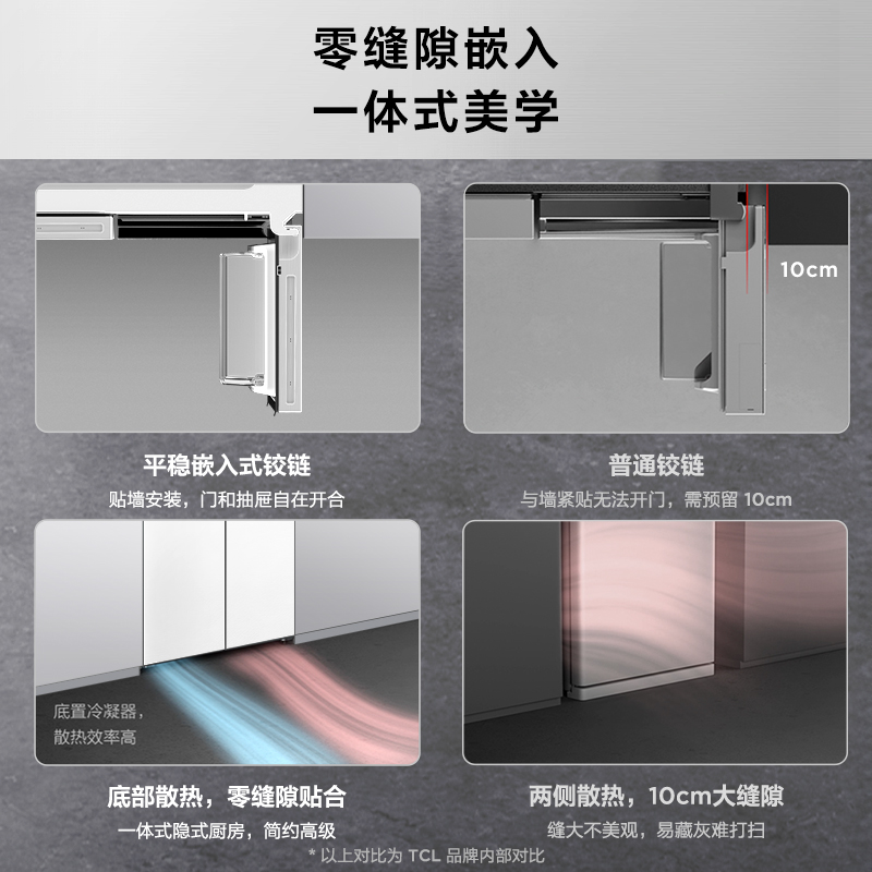 TCL 455L嵌入式超薄冰箱十字对开门白色冰箱家用大容量一级双变频