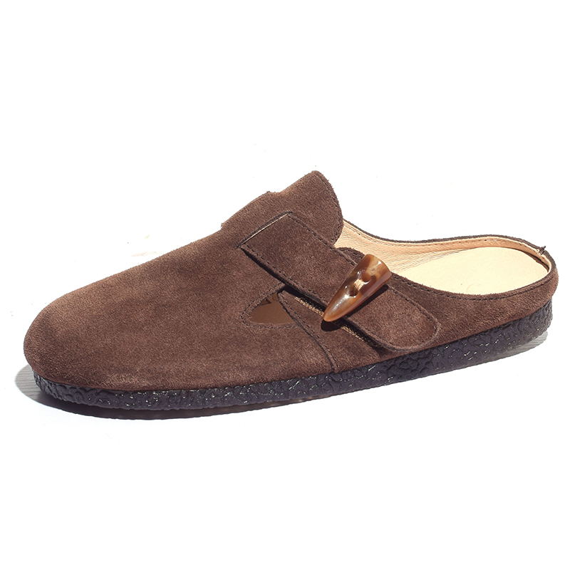 JOY 实力出圈!真皮牛角扣勃肯鞋包头半拖鞋女平底鞋外穿厚底新款