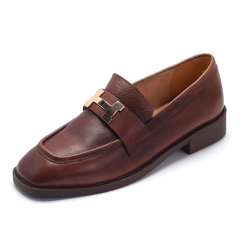 JOY 实力出圈~巨好穿复古真皮乐福鞋女一脚蹬单鞋低跟英伦风咖色