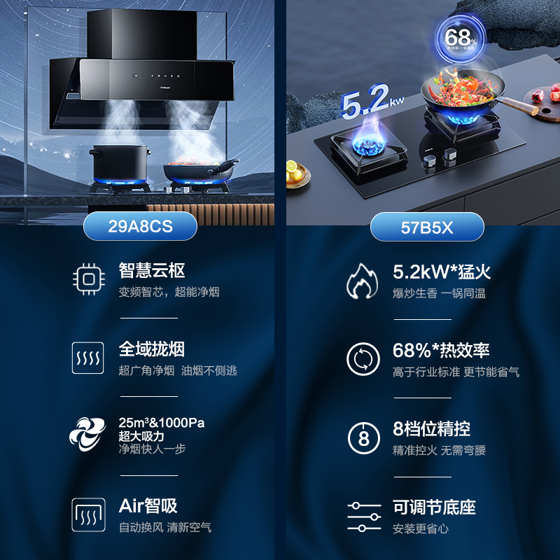 [王一博代言款]老板29A8CS+57变频吸油烟机燃气灶套装厨房大吸力