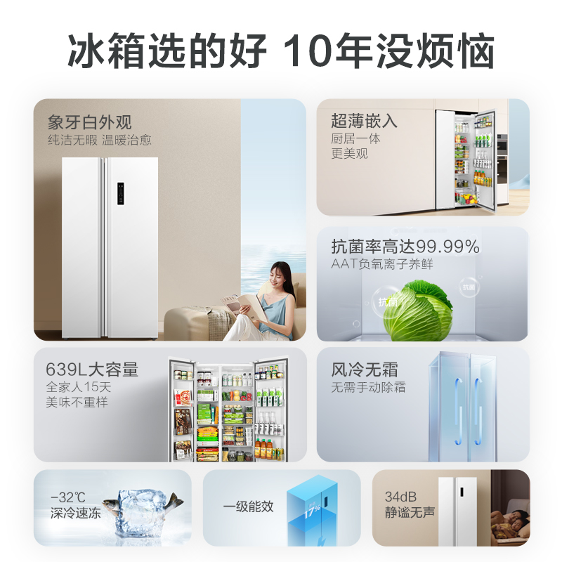 TCL家用518升对开门双门冰箱2023新款白色大容量一级能效超薄无霜