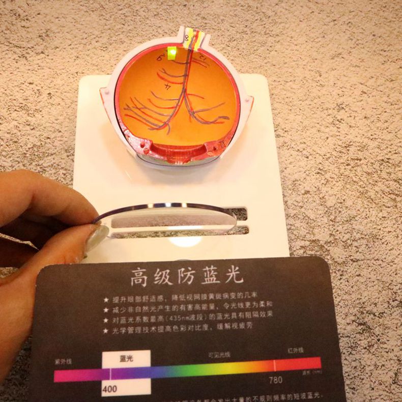 眼镜镜片抗防蓝光测试功能性亚克力道具非球面对比变色片演示机器