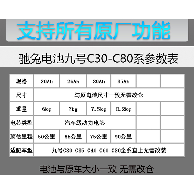 驰兔适用于九号电动车锂电池C30 nzmix C80 fzmix F30C直上FMIX