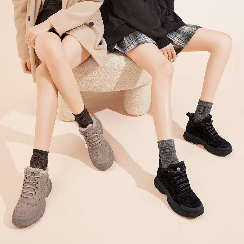 骆驼女鞋2023秋冬季新款加绒马丁靴厚底雪地靴女工装靴子短靴棉鞋