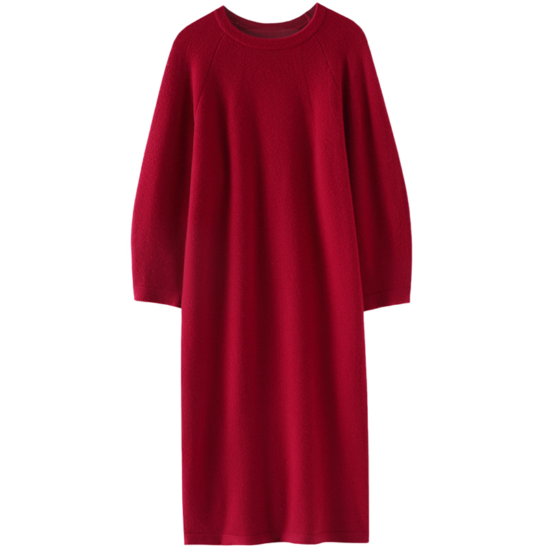 高定系列!惊艳时光!加厚羊绒衫女中长款纯羊绒毛衣圆领连衣裙子